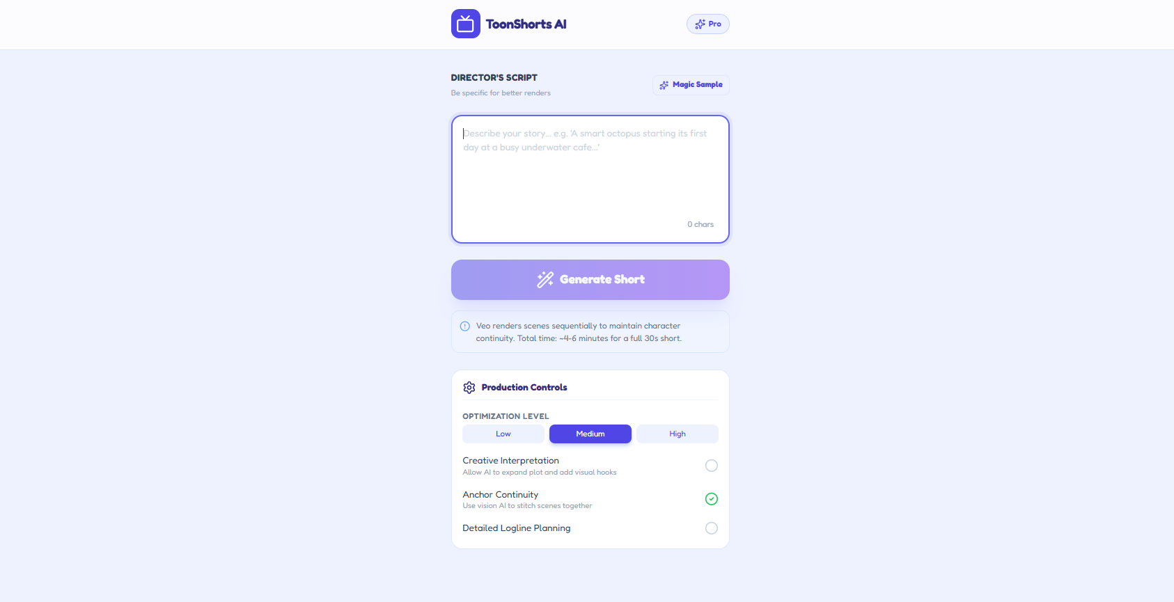 Screenshot of ToonShortsAI